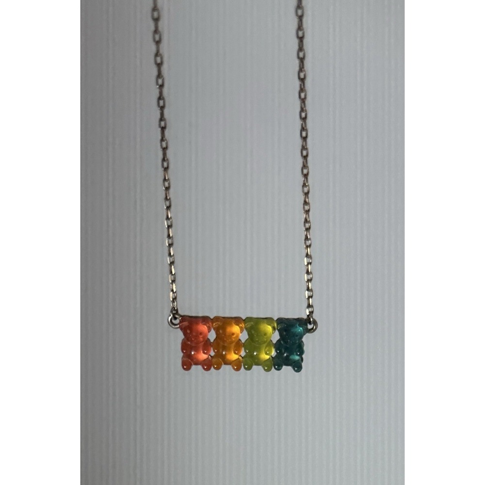 Betsey Johnson 4 Rainbow Gummy Bears Necklace 16" plus extender - Picture 2 of 6